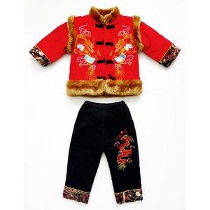 2Pc Asian Cultural Dragon Brocade Top/Bottom Set 3